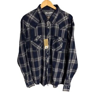 Wrangler Retro Premium Plaid Western Shirt XXL Mens Blue Gray Button Up‎
